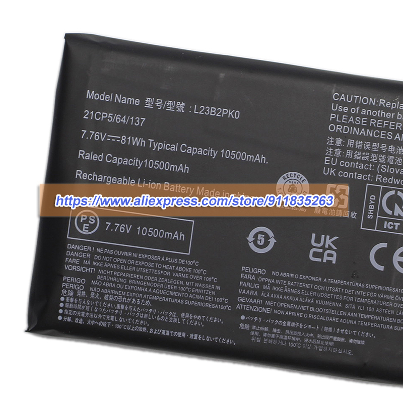 Pc Gaming Lenovo Legion - Baterai L23B2PK0 Baru 7.76V 10500MAh 81Wh