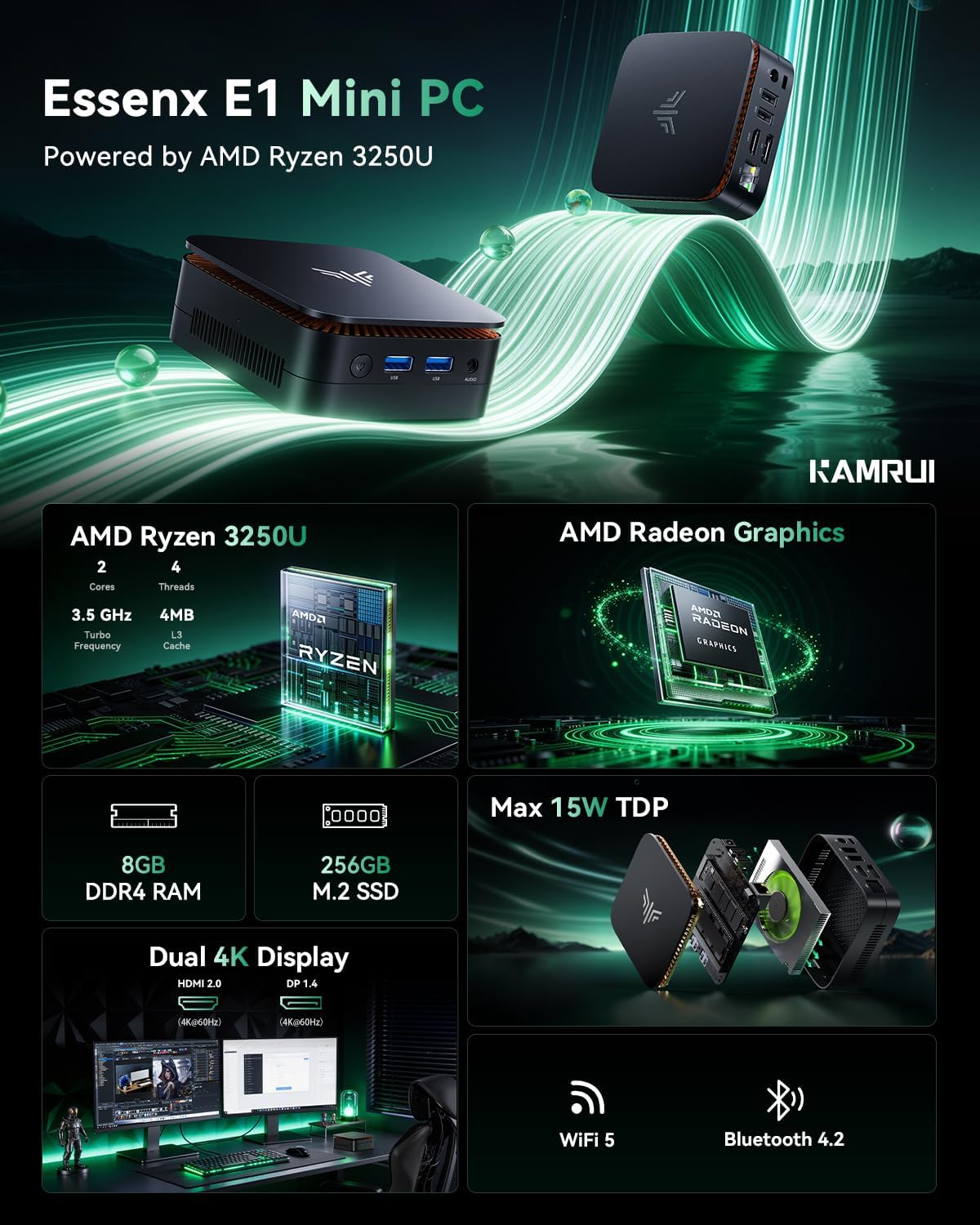 KAMRUI Mini PC AMD R3 3250U 8G - Pc Gaming Amd Ryzen 7 ulasan dan harga
